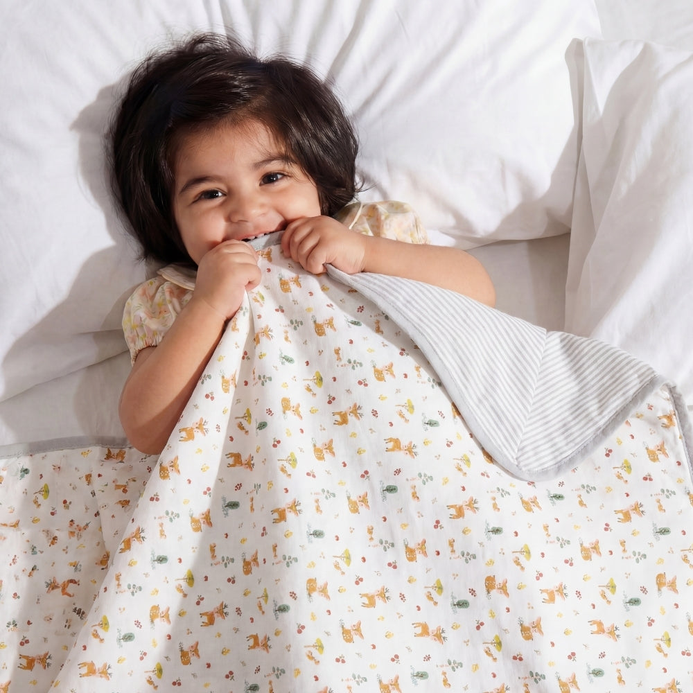Whimsical Woodland 100% Cotton Muslin Reversible Blanket for New Born Baby