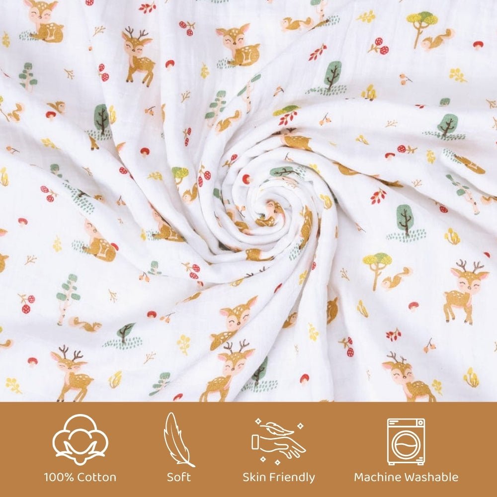 Whimsical Woodland 100% Cotton Muslin Reversible Blanket 0 - 2 years - Blanket | haus & kinder