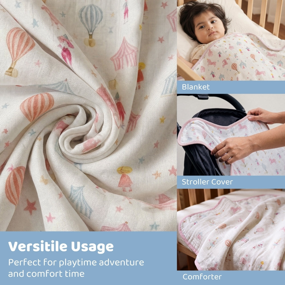 Twin Teddy 3-Layer Reversible Muslin Baby Blanket