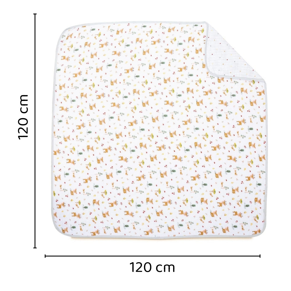 Whimsical Woodland 100% Cotton Muslin Reversible Blanket for New Born Baby
