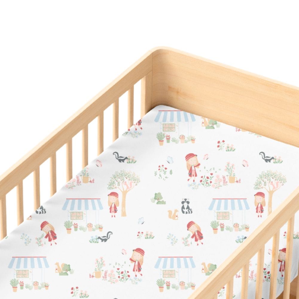 100% Cotton Fitted Crib Sheet, Scarlet in garden