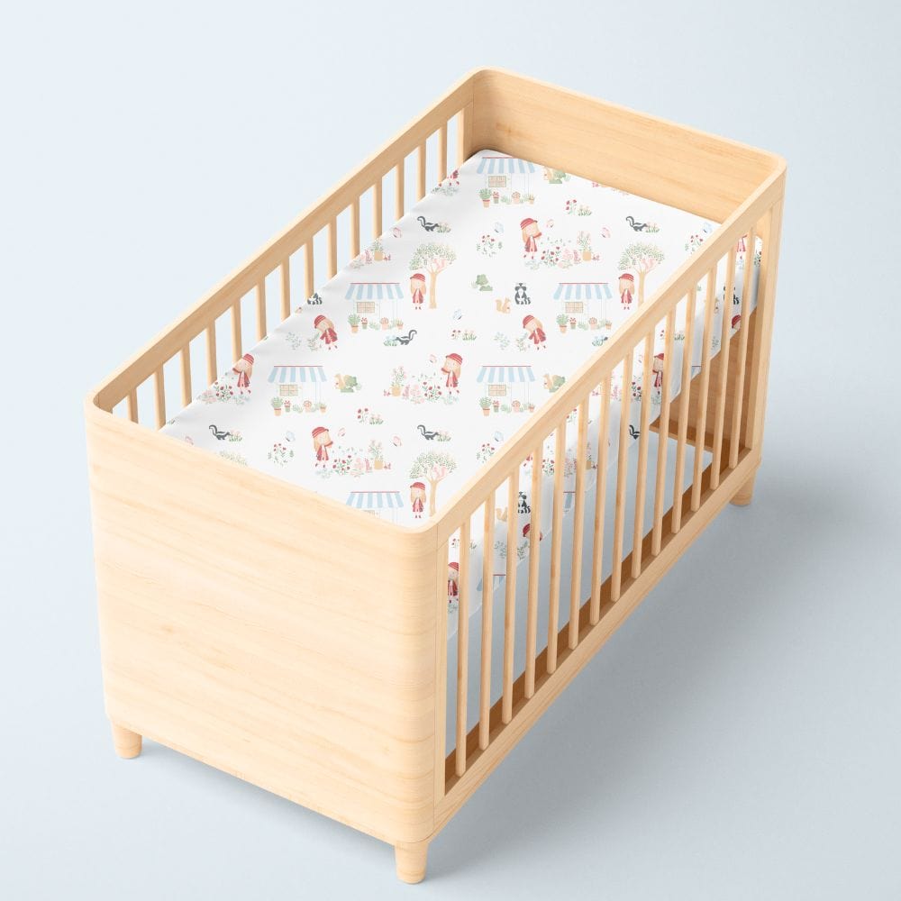 100% Cotton Fitted Crib Sheet, Scarlet in garden