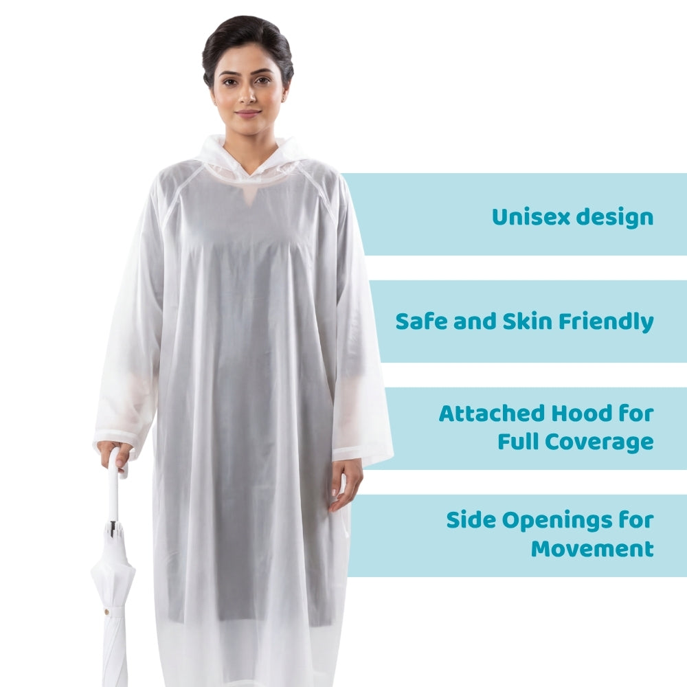 Clear Cloud Poncho Raincoat, White - Free size