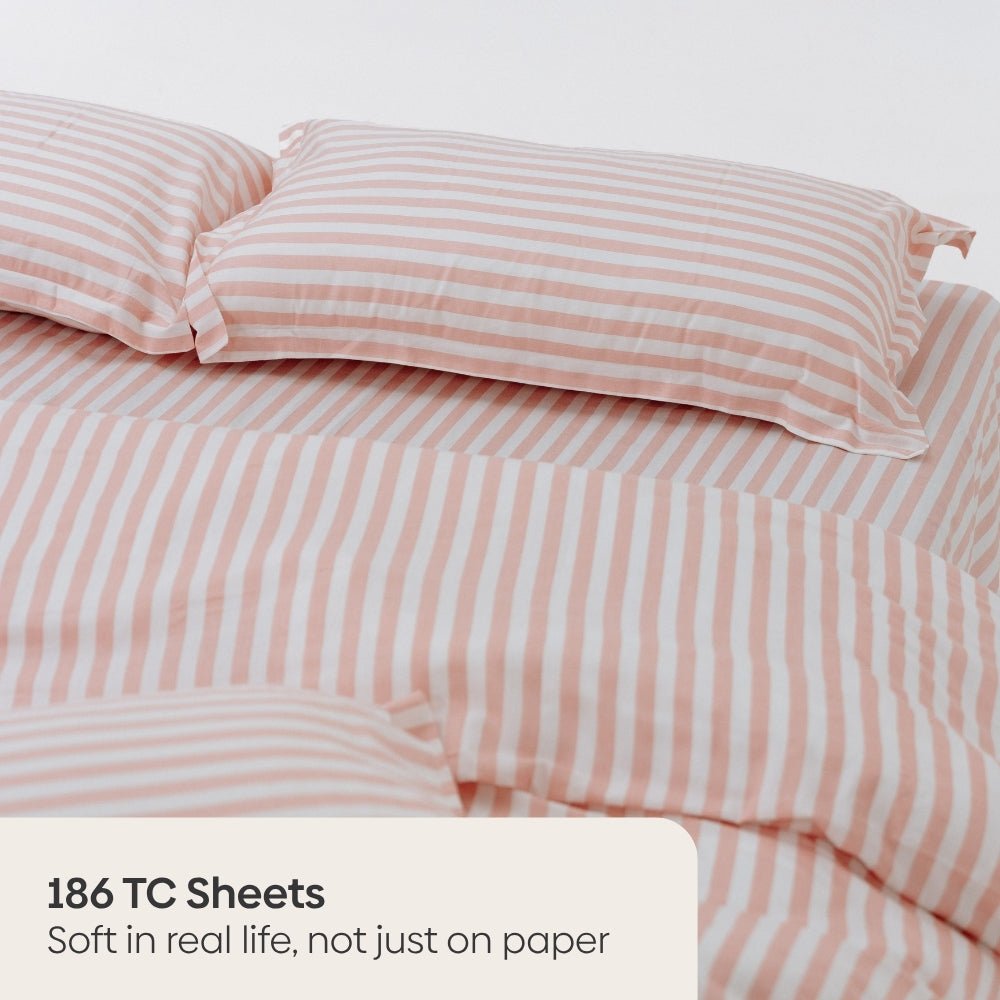 Momoiro Stripe 100% Cotton Double Bedsheet, 186TC - Double Size | haus & kinder
