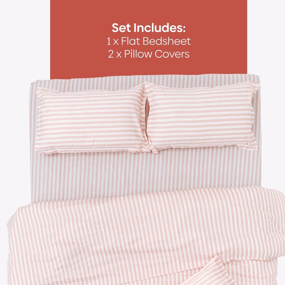 Momoiro Stripe 100% Cotton Double Bedsheet, 186TC - Double Size | haus & kinder
