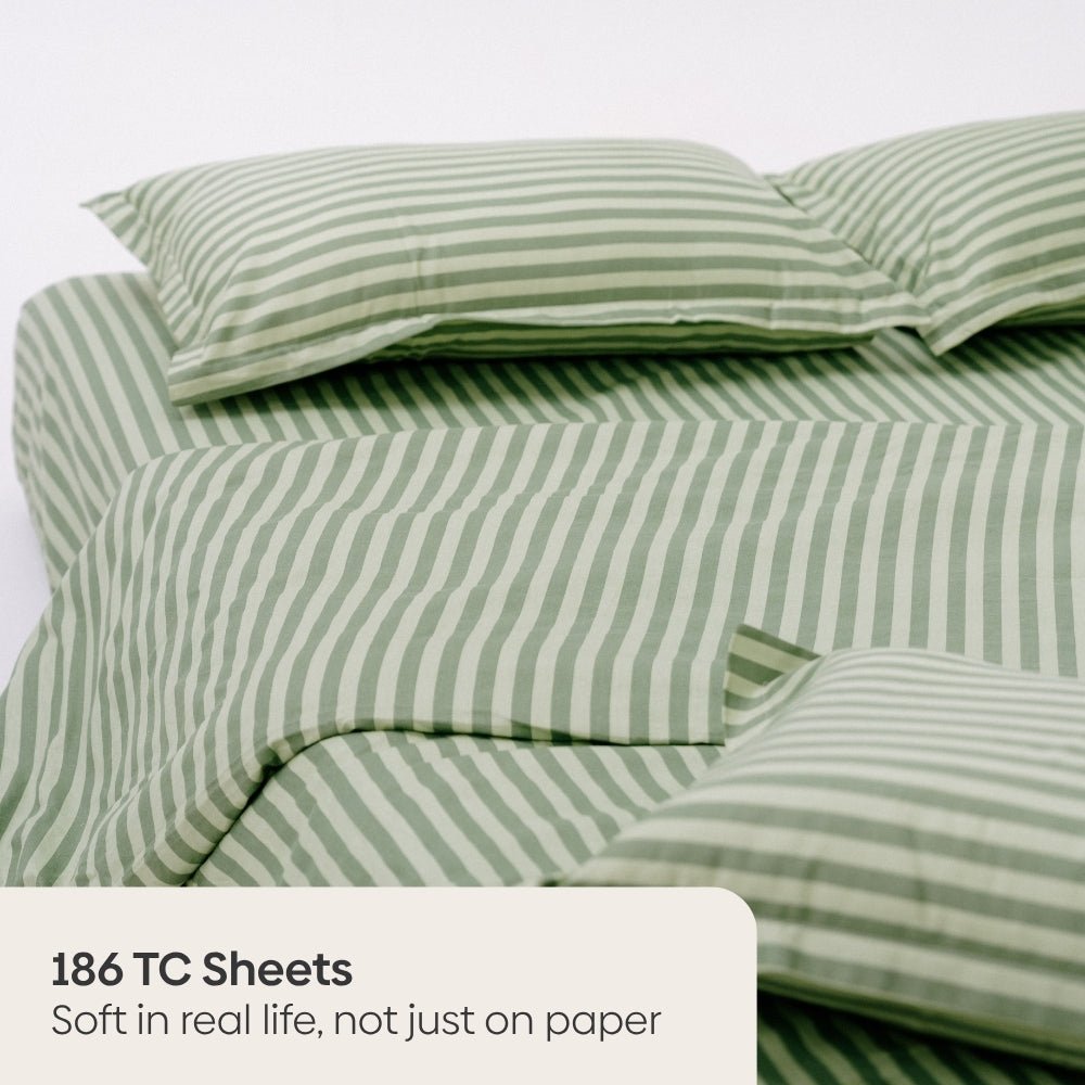 Tokiwairo Stripe 100% Cotton Double Bedsheet, 186TC - Double Size | haus & kinder