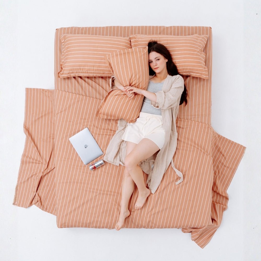 Kohaku Stripe 100% Cotton Double Bedsheet, 186TC - Double Size | haus & kinder