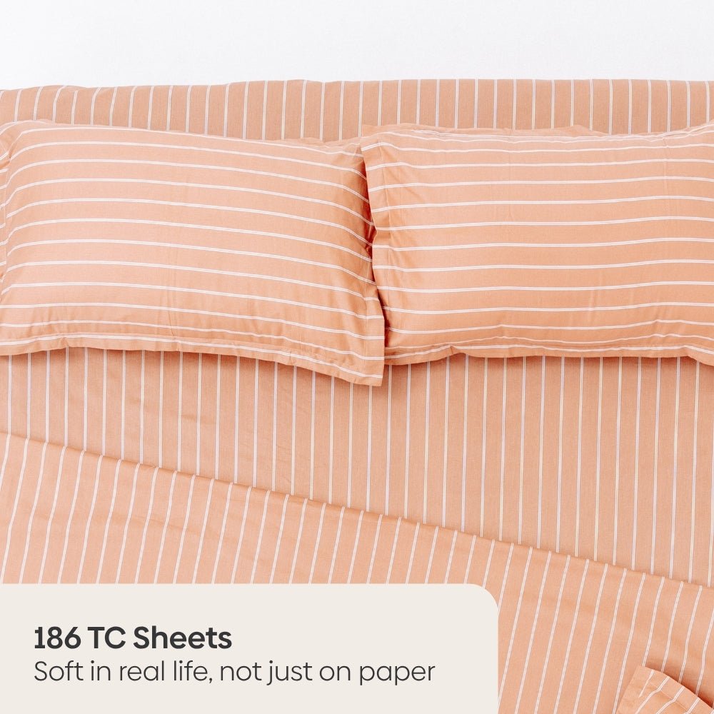 Kohaku Stripe 100% Cotton Double Bedsheet, 186TC - Double Size | haus & kinder