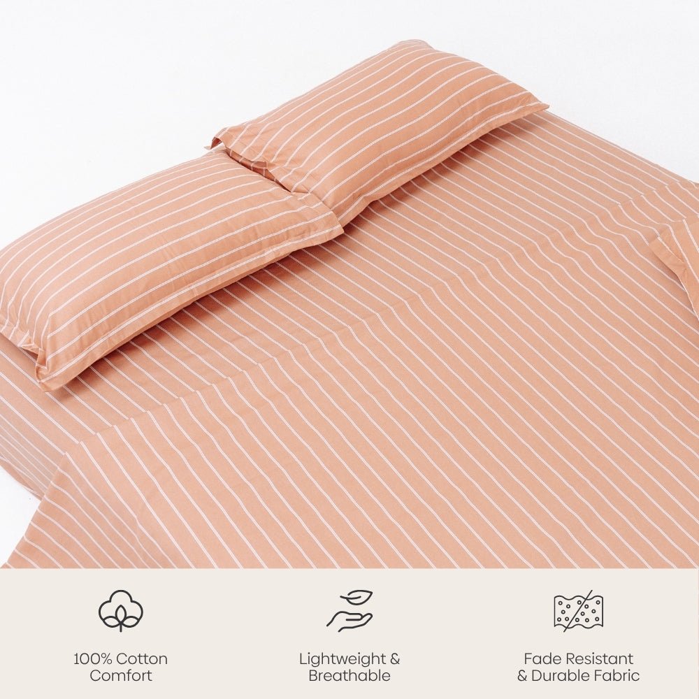 Kohaku Stripe 100% Cotton Double Bedsheet, 186TC - Double Size | haus & kinder
