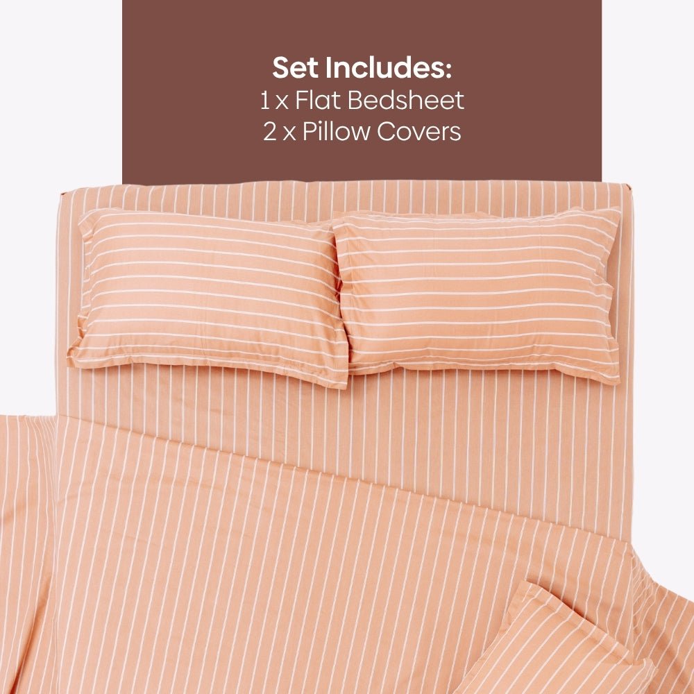 Kohaku Stripe 100% Cotton Double Bedsheet, 186TC - Double Size | haus & kinder