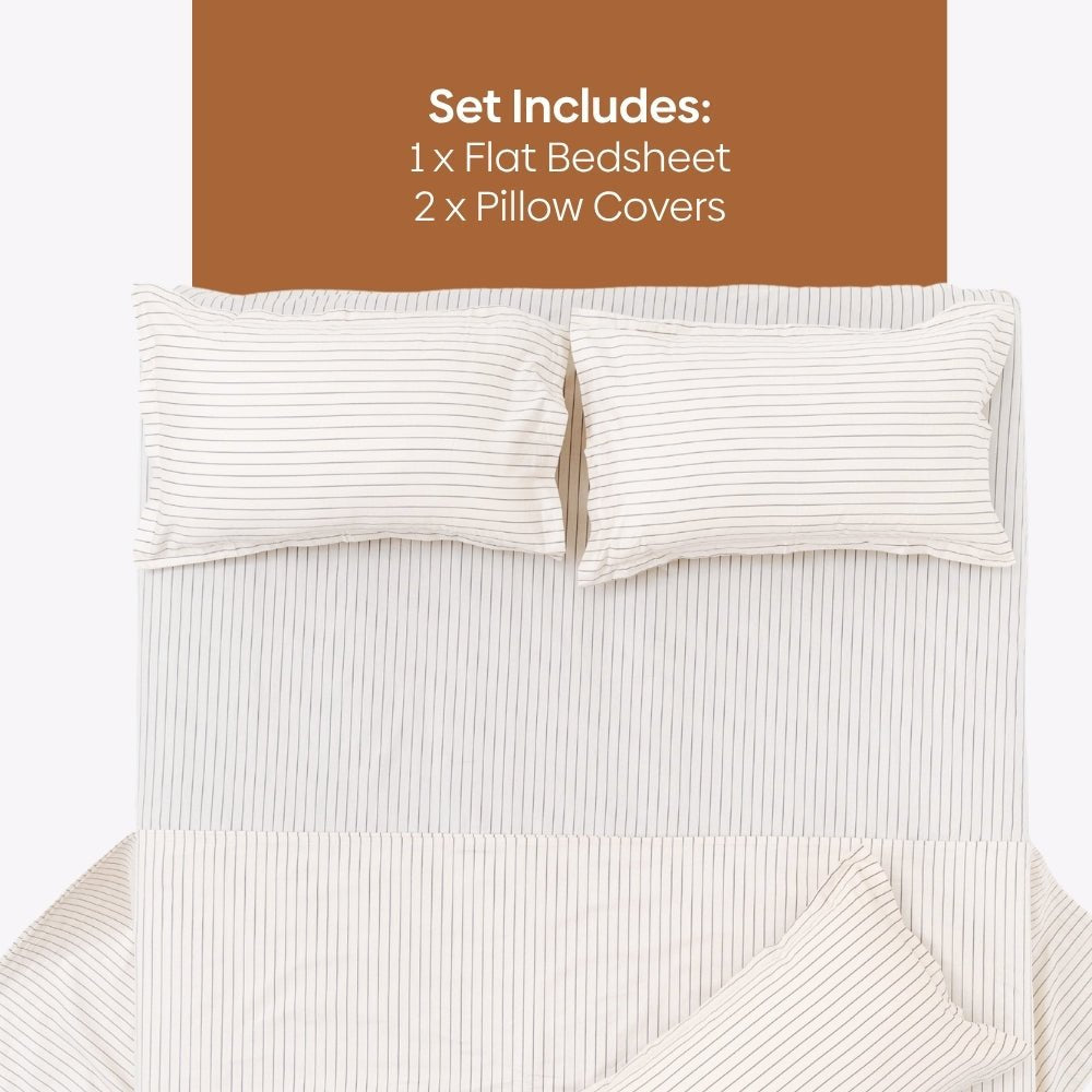 Sumi Stripe 100% Cotton Double Bedsheet, 186TC - Double Size | haus & kinder