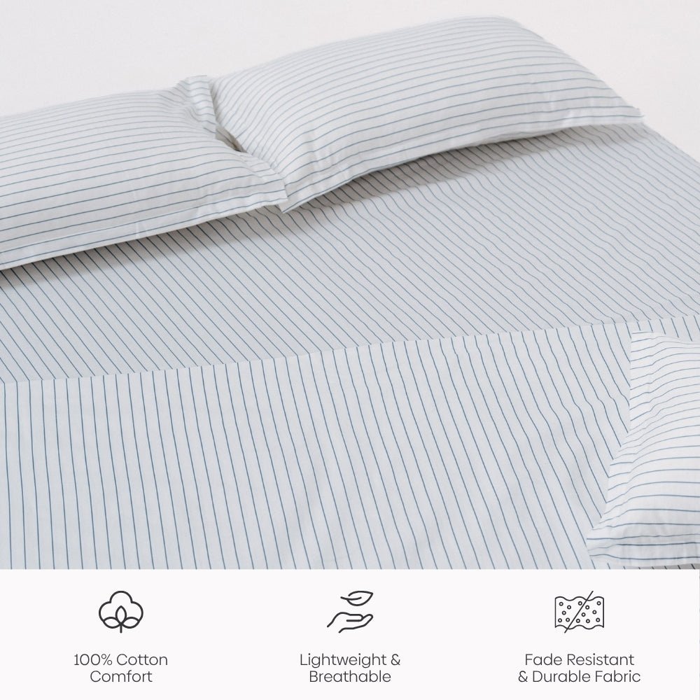 Ruri Stripe 100% Cotton Double Bedsheet, 186TC - Double Size | haus & kinder