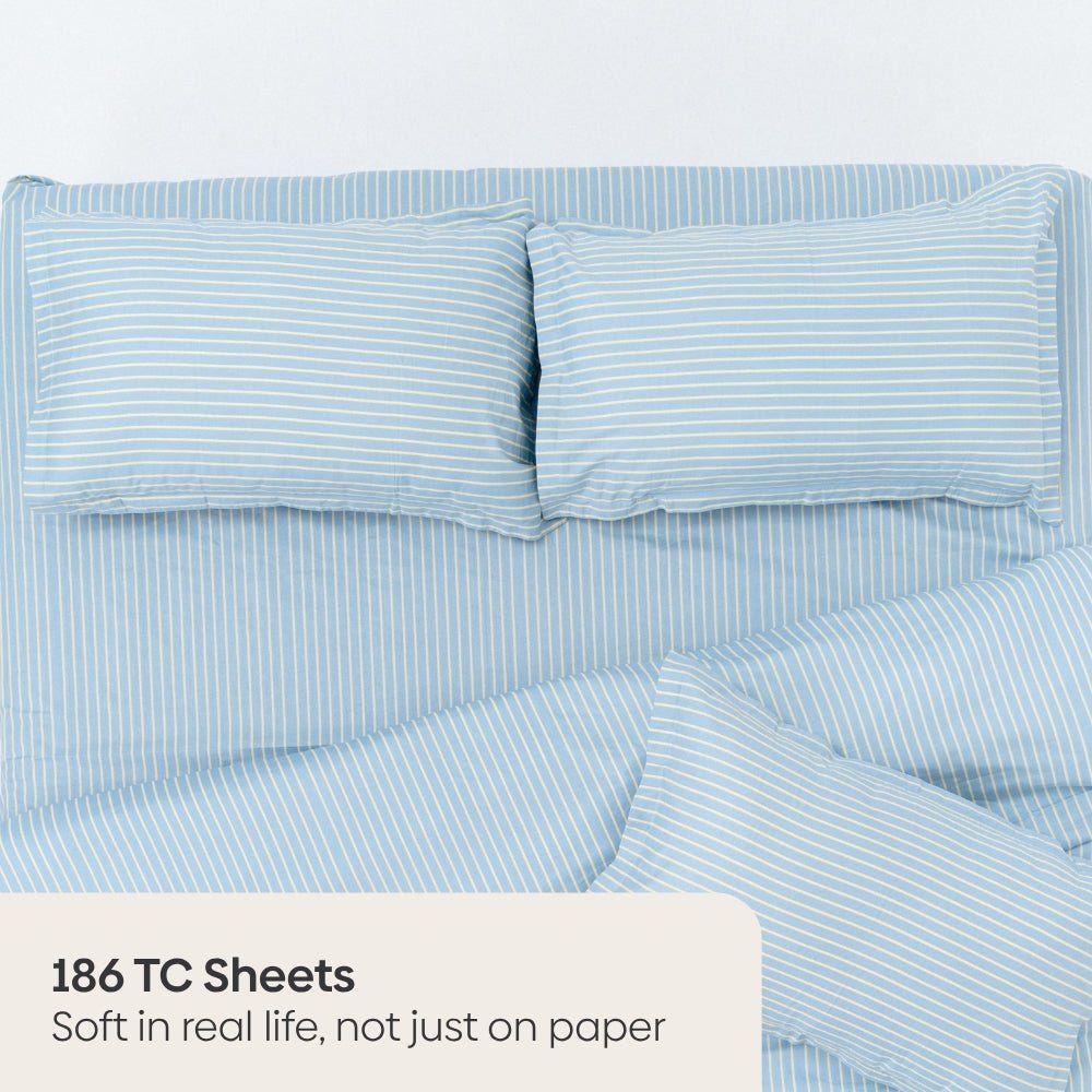 Seiran Stripe 100% Cotton Double Bedsheet, 186TC - Double Size | haus & kinder