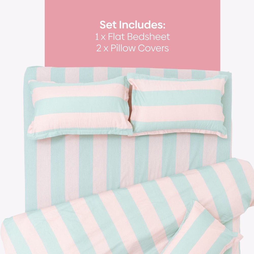 Nagomi Stripe 100% Cotton Double Bedsheet, 186TC - Double Size | haus & kinder