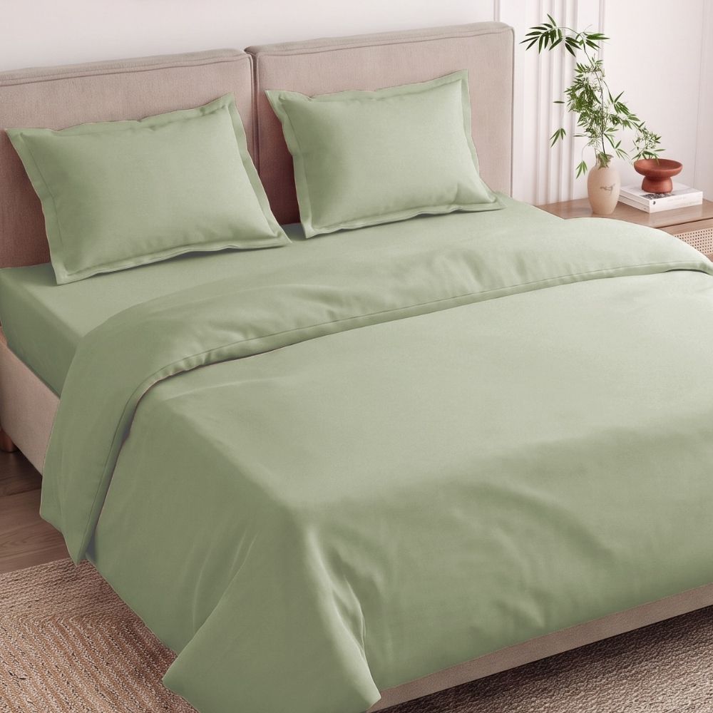 Hisui 100% Cotton Solid King Size Bedsheet, 186 TC