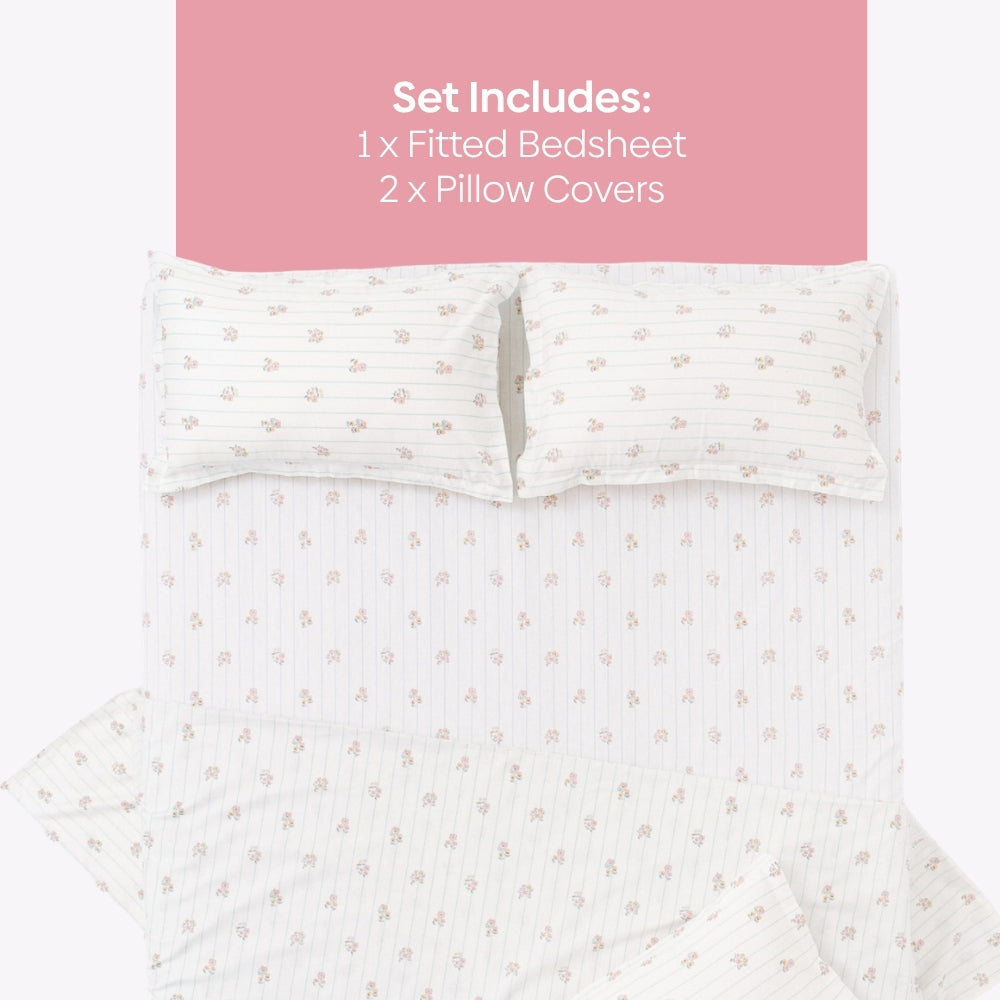 Kohana Stripe 100% Cotton King Fitted Bedsheet, 186 TC