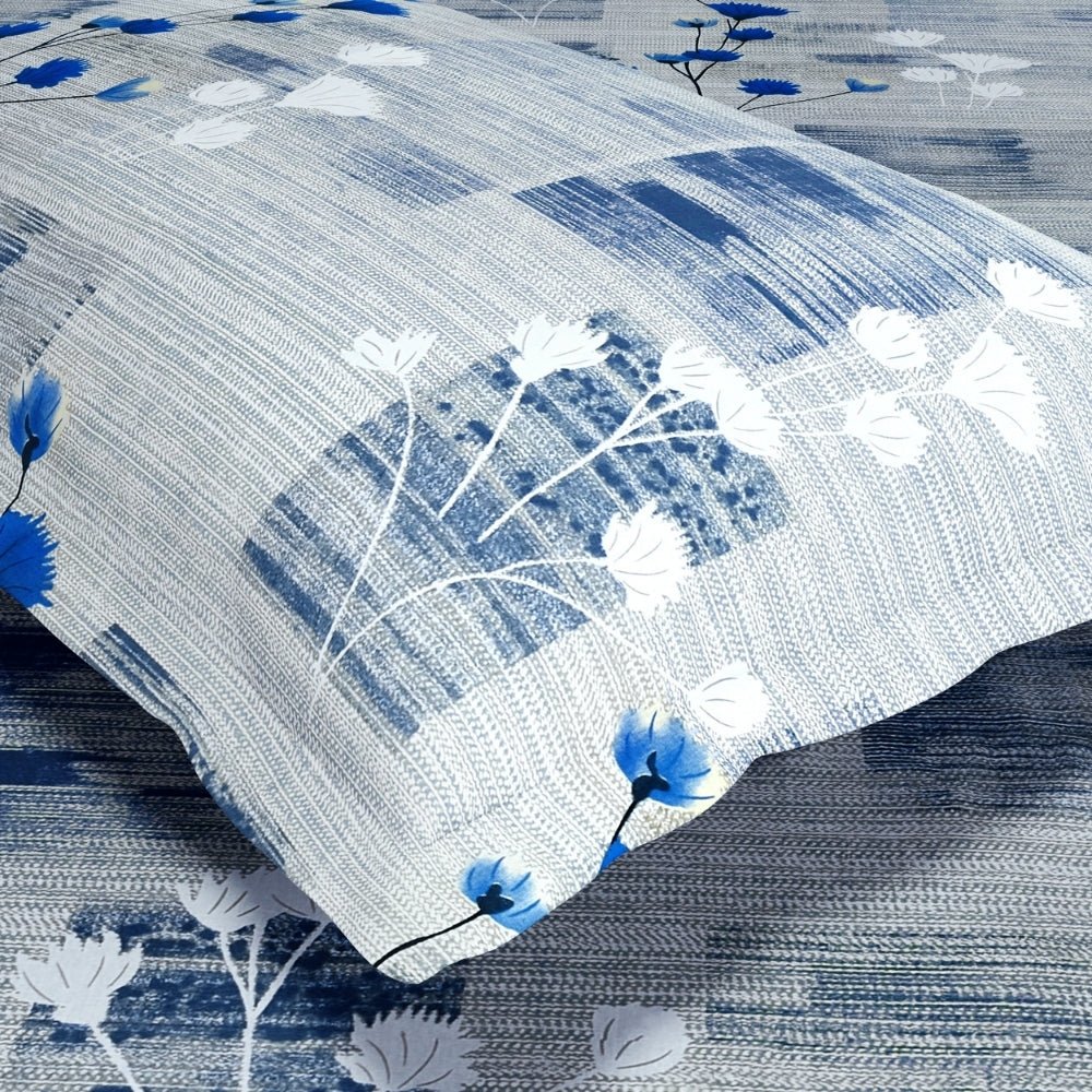Blue Flower Sketch 100% Cotton Double Bedsheet, 144 TC - King Size | haus & kinder