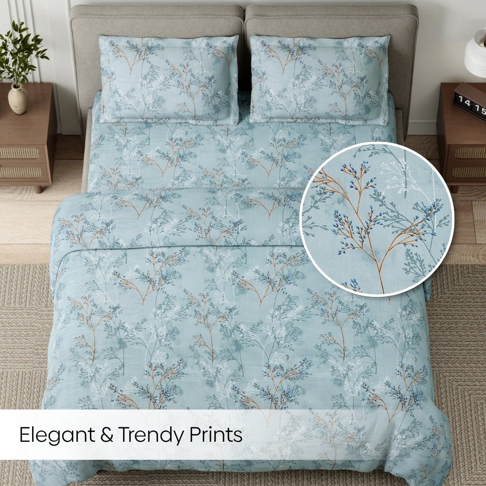 Serene Branch Green 100% Cotton Double Bedsheet, 144 TC - Double Size | haus & kinder