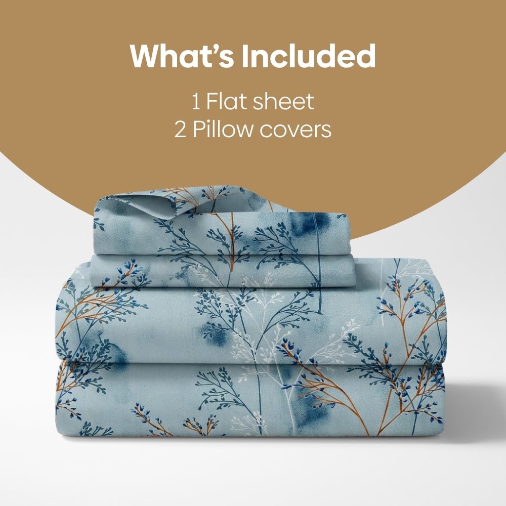 Serene Branch Green 100% Cotton Double Bedsheet, 144 TC - Double Size | haus & kinder