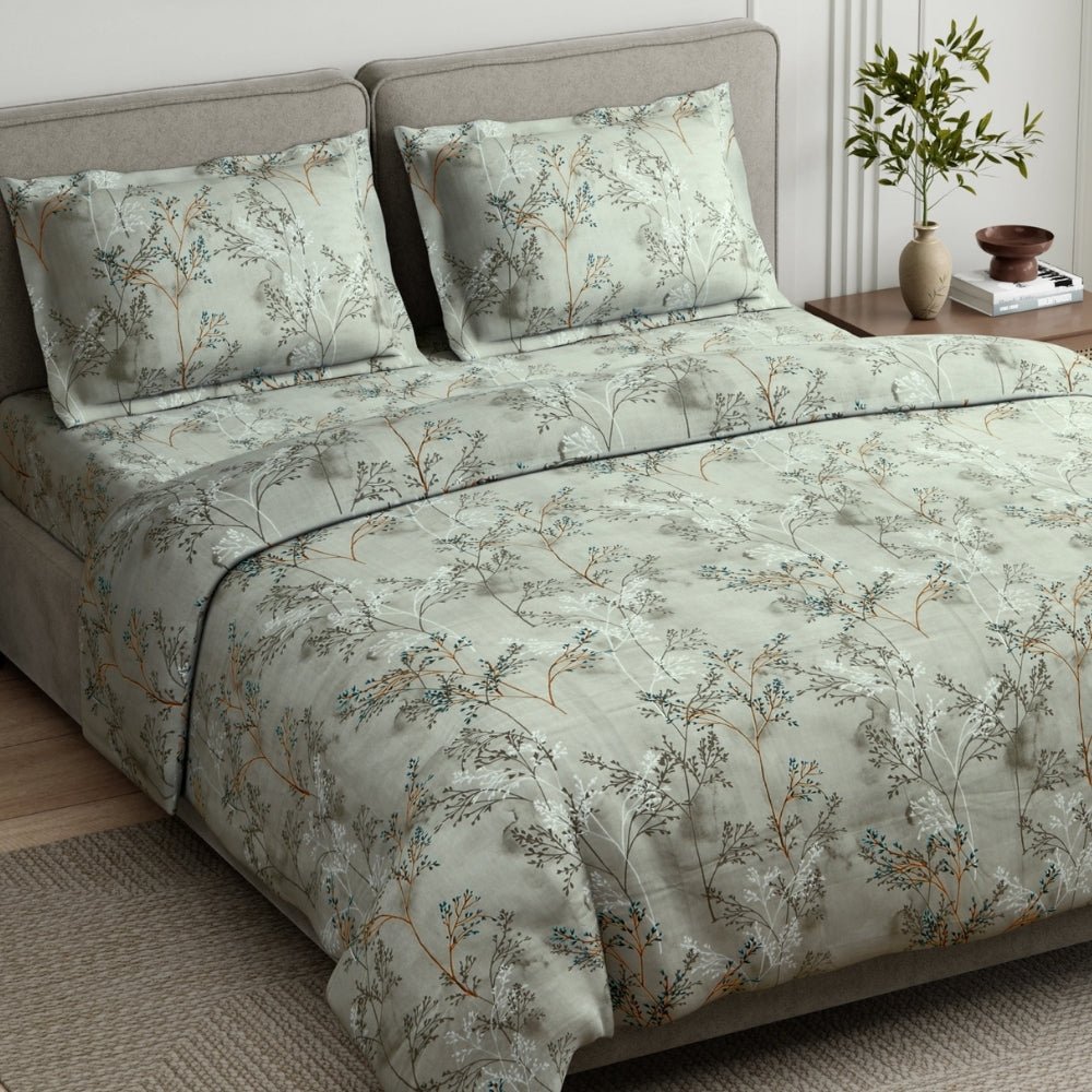 Serene Branch Blue 100% Cotton Double Size Bedsheet, 144 TC - Double Size | haus & kinder