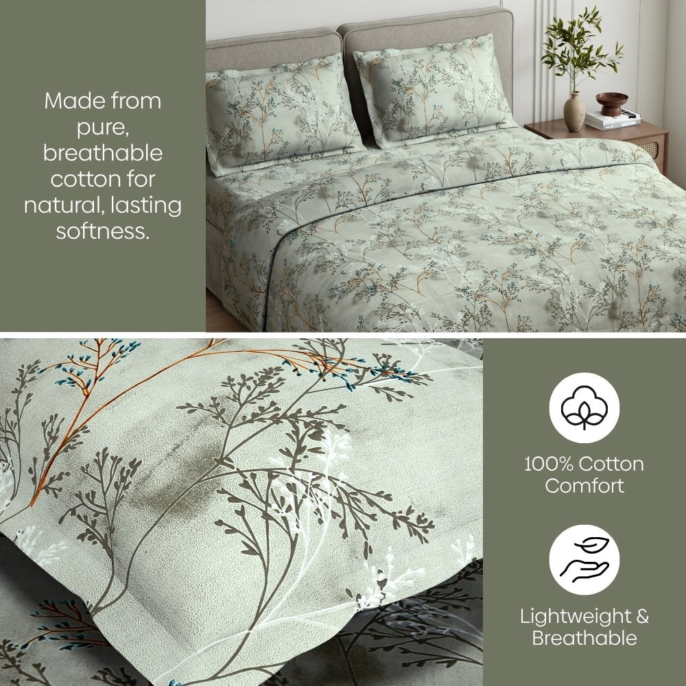 Serene Branch Blue 100% Cotton Double Size Bedsheet, 144 TC - Double Size | haus & kinder
