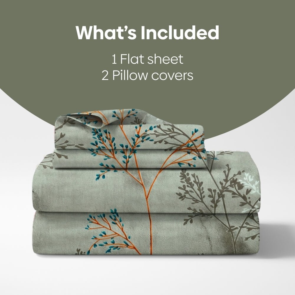 Serene Branch Blue 100% Cotton Double Size Bedsheet, 144 TC - Double Size | haus & kinder