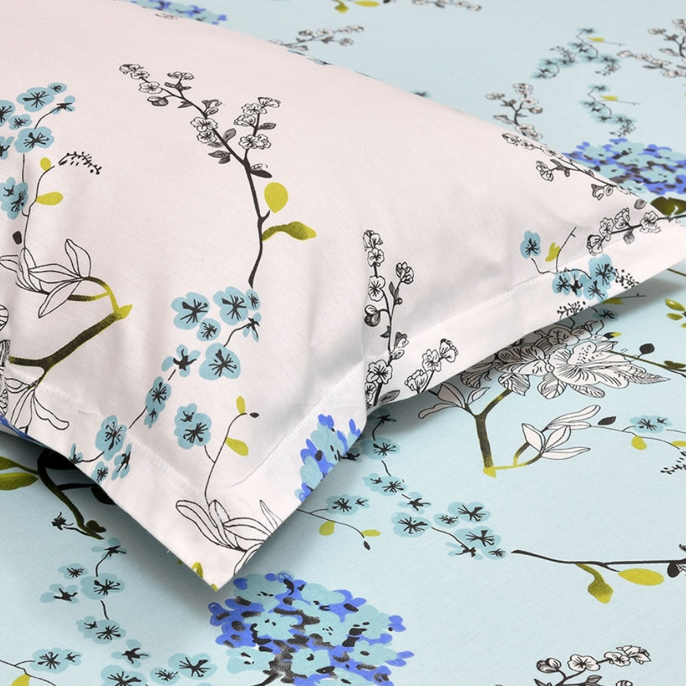 Victorian Summer Dream, 100% Cotton Double Size Bedsheet, 186 TC, Blue