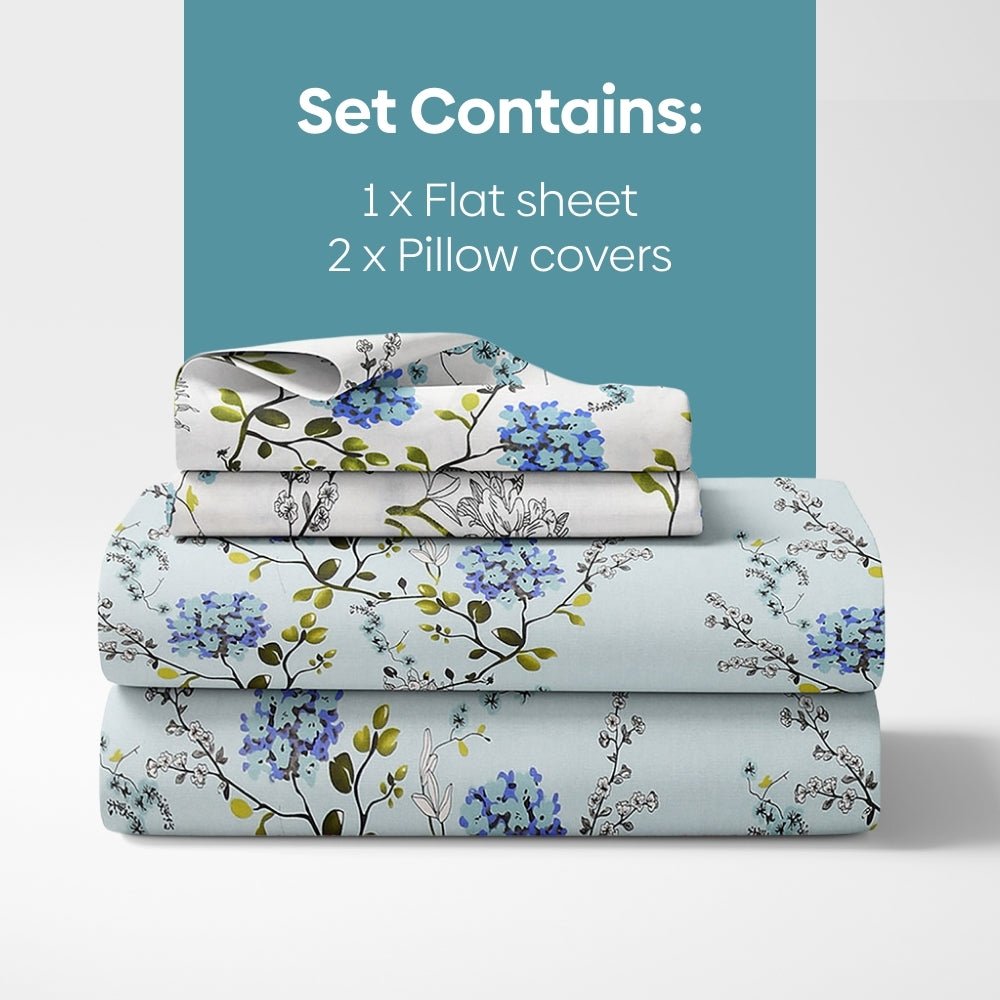 Victorian Summer Dream, 100% Cotton Double Size Bedsheet, 186 TC, Blue - Bedsheets | haus & kinder