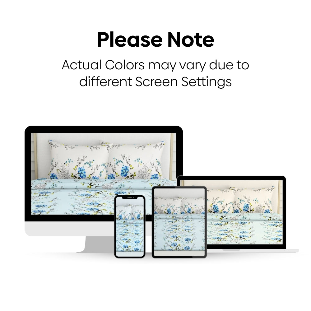 Victorian Summer Dream, 100% Cotton Double Size Bedsheet, 186 TC, Blue