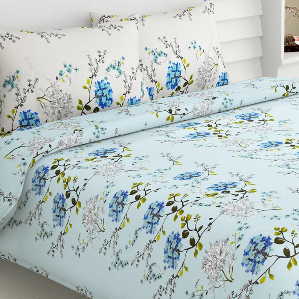 Victorian Summer Dream, 100% Cotton Double Size Bedsheet, 186 TC, Blue