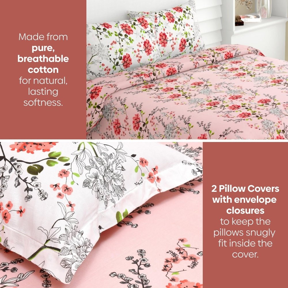 Victorian Summer Dream, 100% Cotton Double Size Bedsheet, 186 TC - Bedsheets | haus & kinder
