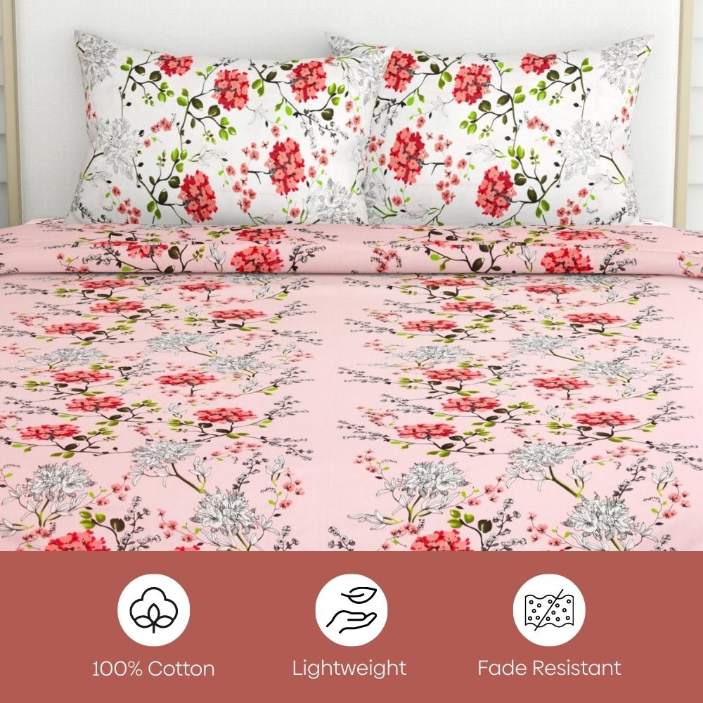 Victorian Summer Dream, 100% Cotton Double Size Bedsheet, 186 TC - Bedsheets | haus & kinder