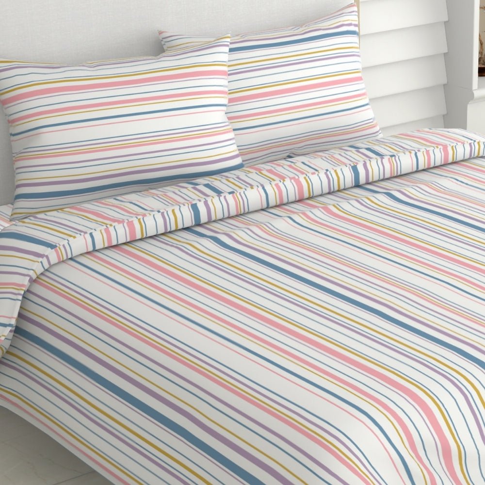 Magical Stripes 100% Cotton King Size Bedsheet, 186 TC, Blue and Yellow - Bedsheets | haus & kinder