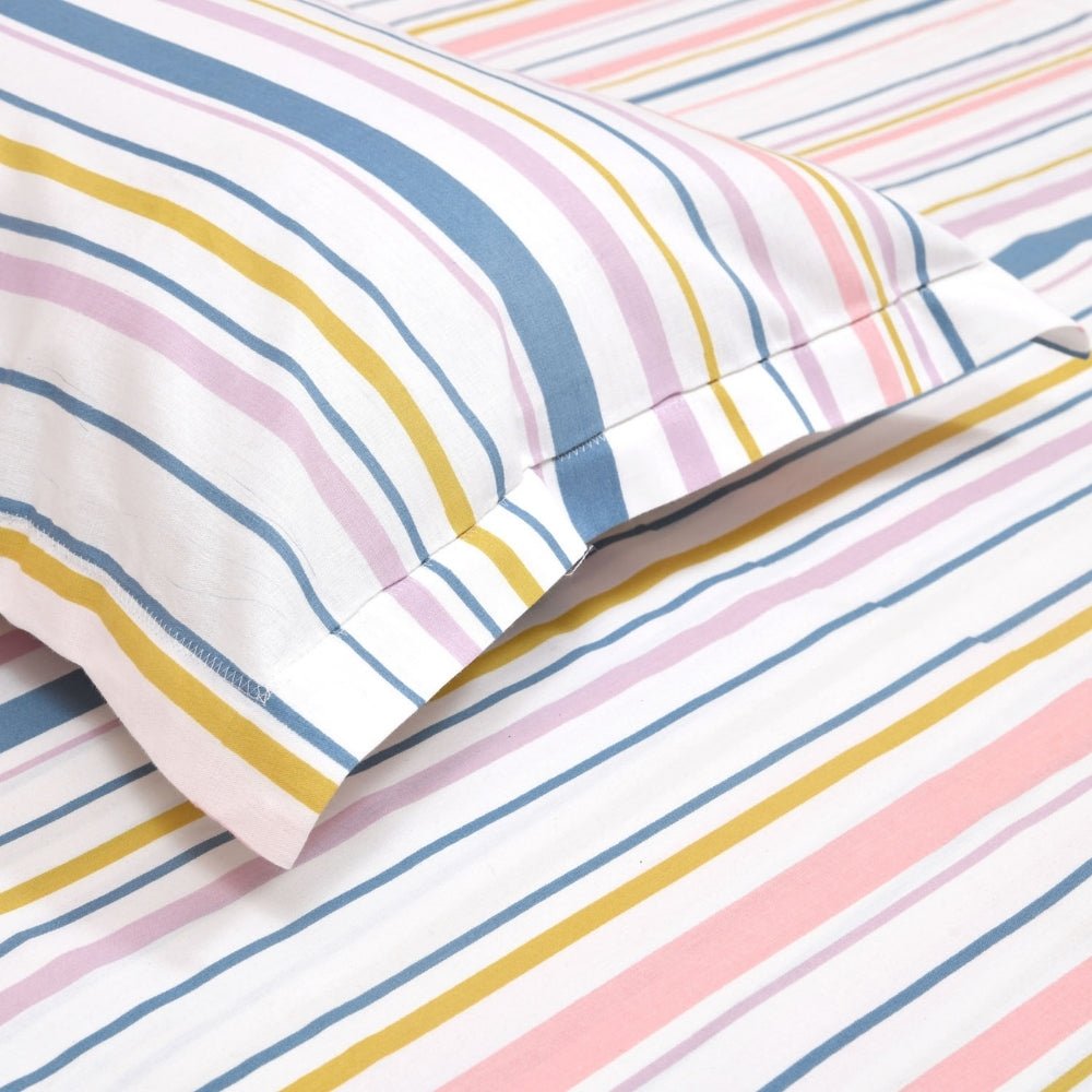 Magical Stripes 100% Cotton King Size Bedsheet, 186 TC, Blue and Yellow - Bedsheets | haus & kinder