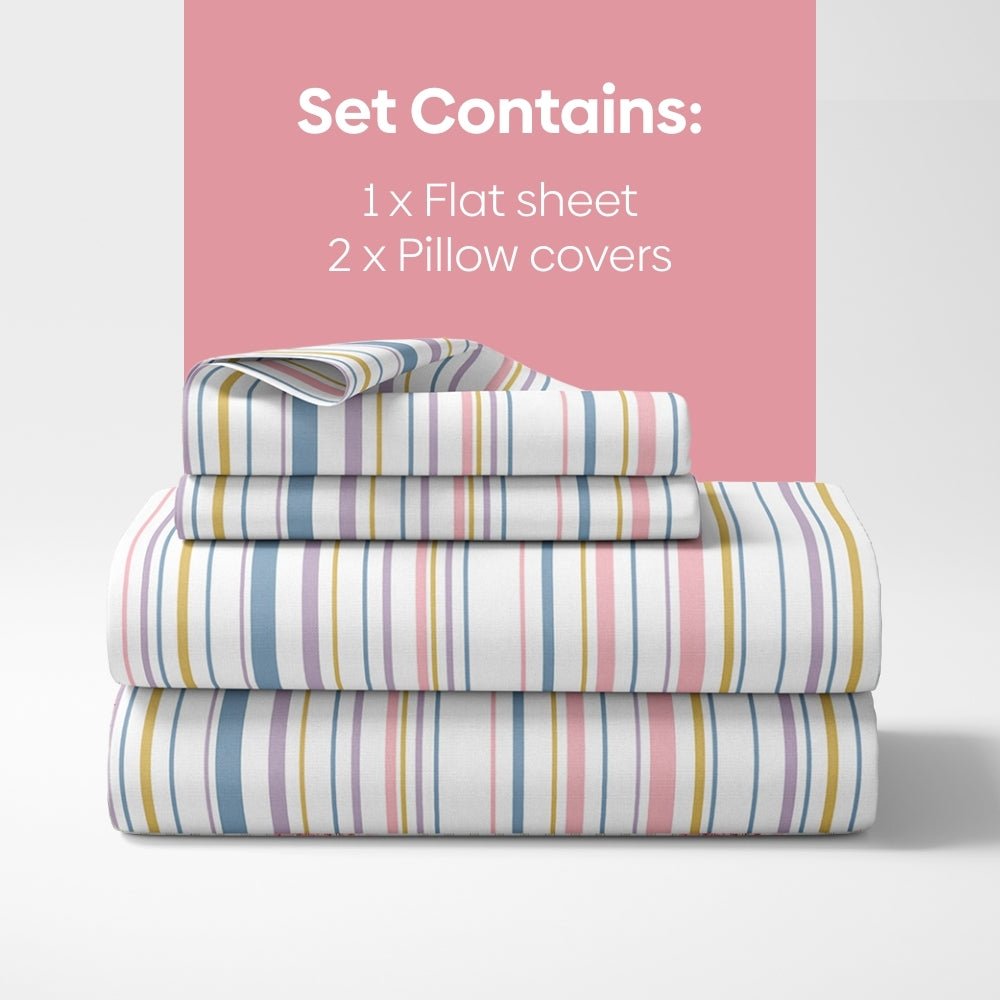 Magical Stripes 100% Cotton King Size Bedsheet, 186 TC, Blue and Yellow - Bedsheets | haus & kinder