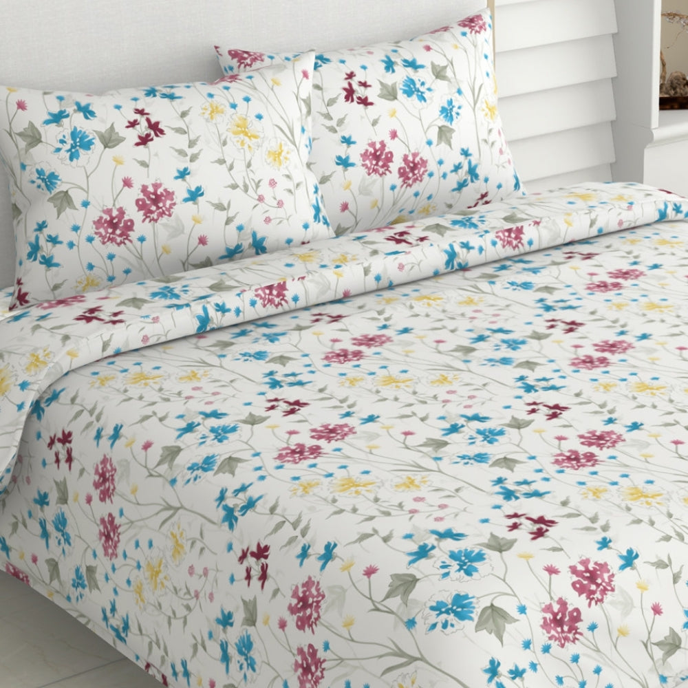 Floral Favors 100% Cotton King Size Bedsheet, 186 TC, Multi