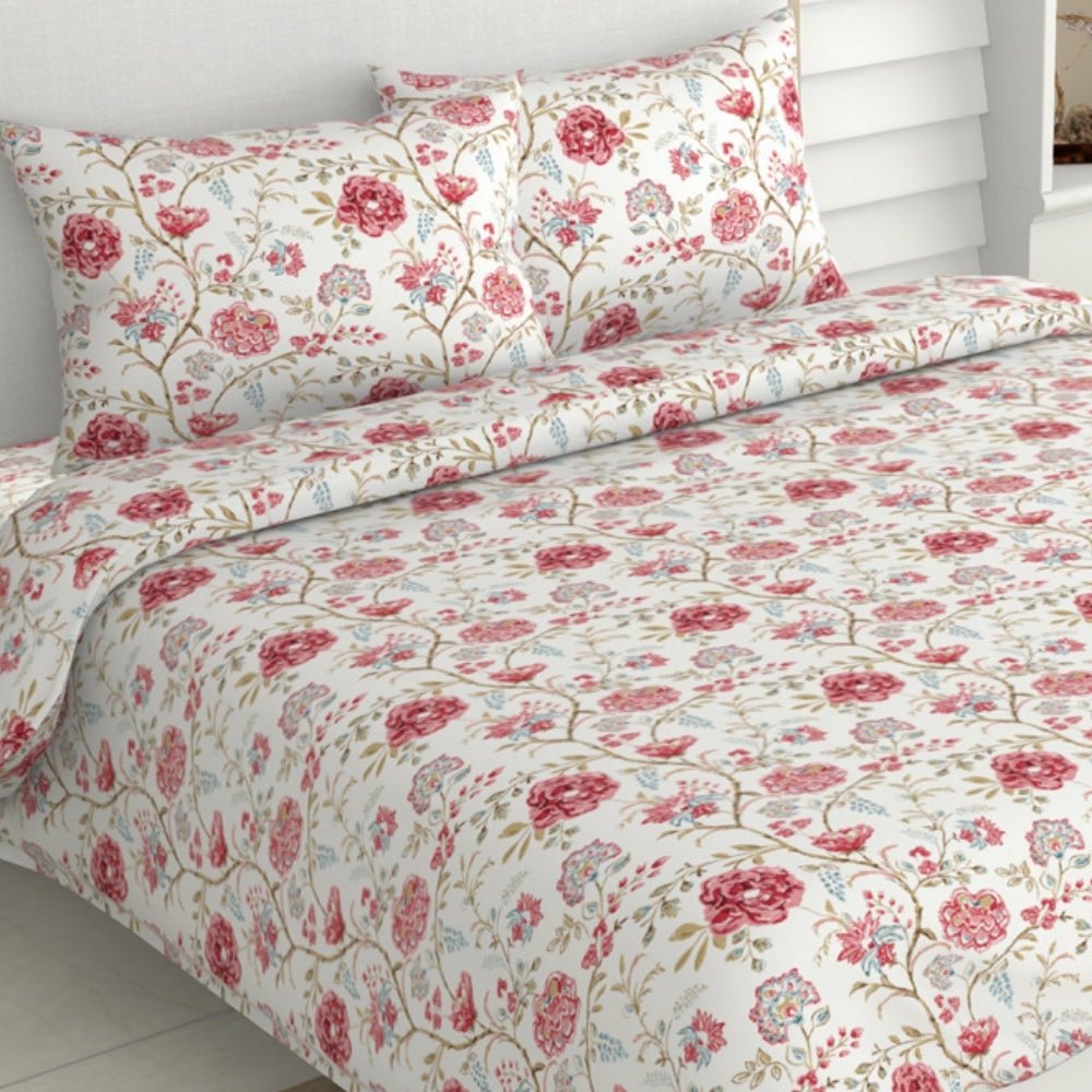 Modern Heritage 100% Cotton King Size Bedsheet, 186 TC, Red - Bedsheets | haus & kinder