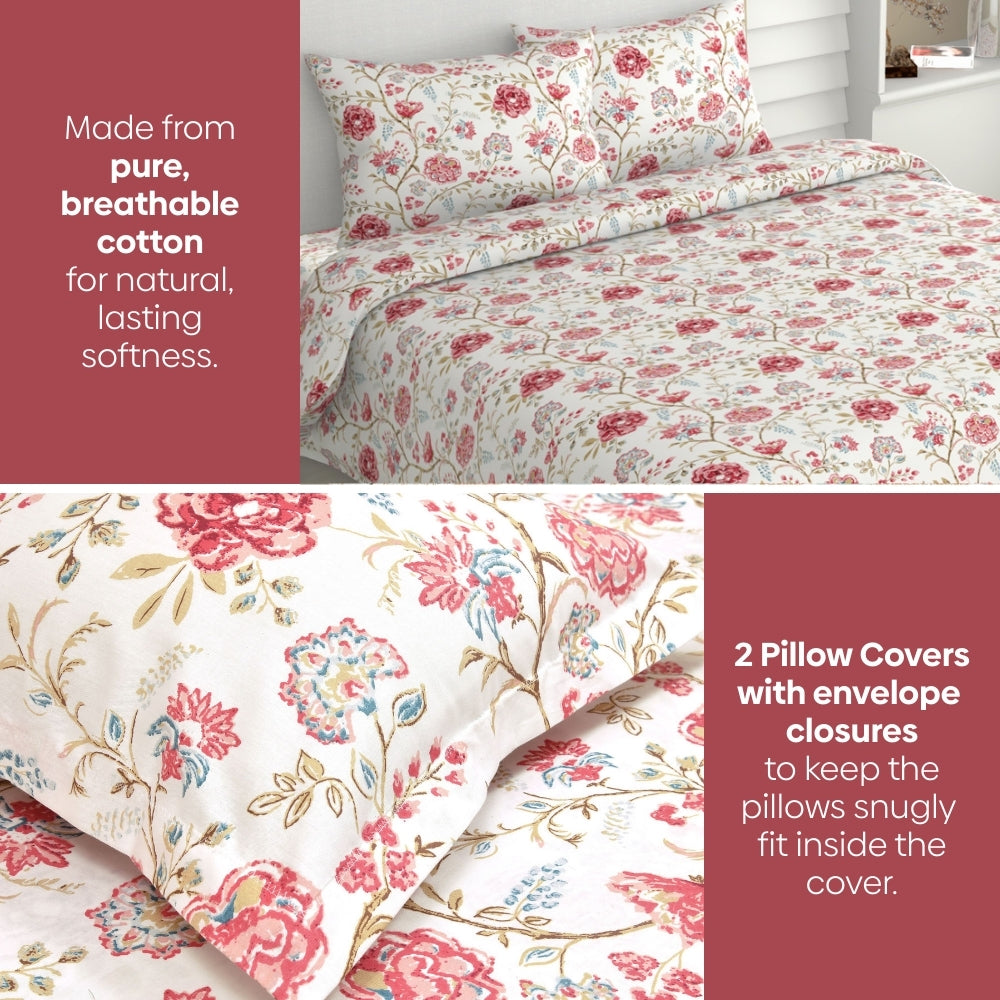 Modern Heritage 100% Cotton King Size Bedsheet, 186 TC, Red