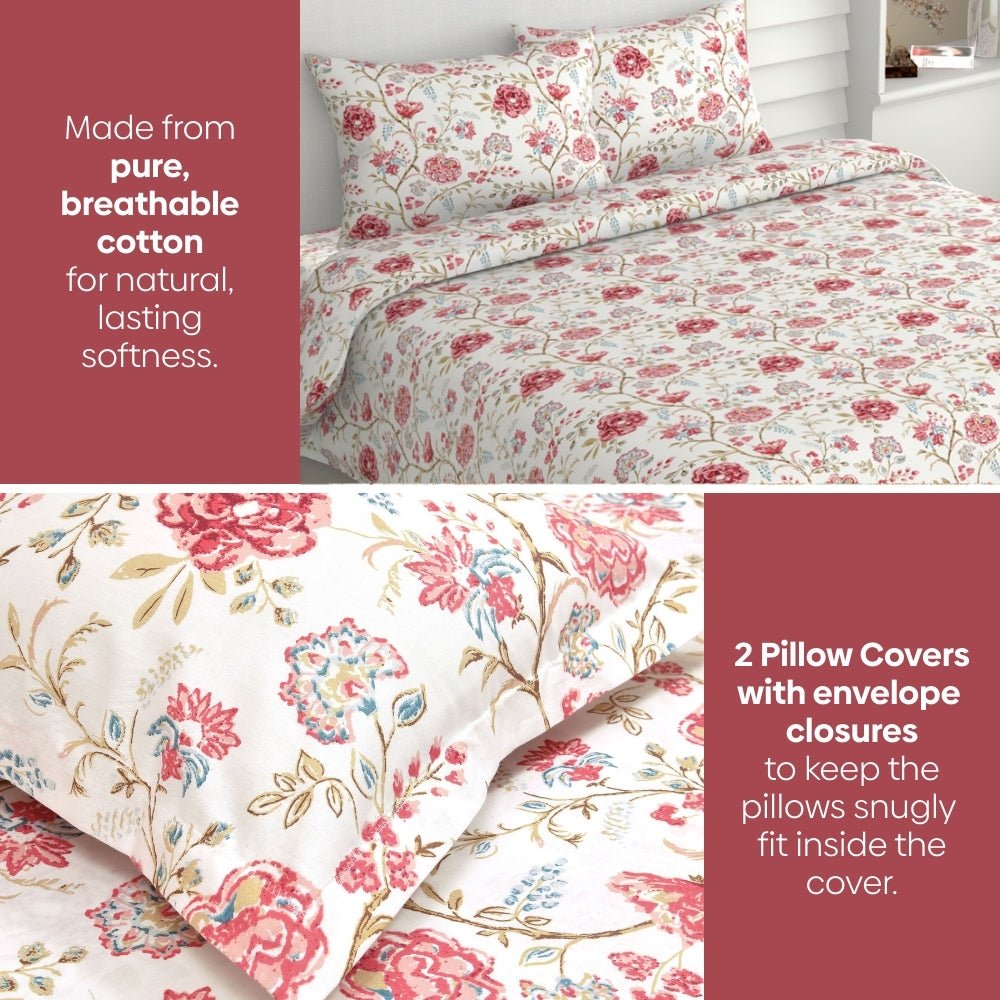 Modern Heritage 100% Cotton King Size Bedsheet, 186 TC, Red - Bedsheets | haus & kinder