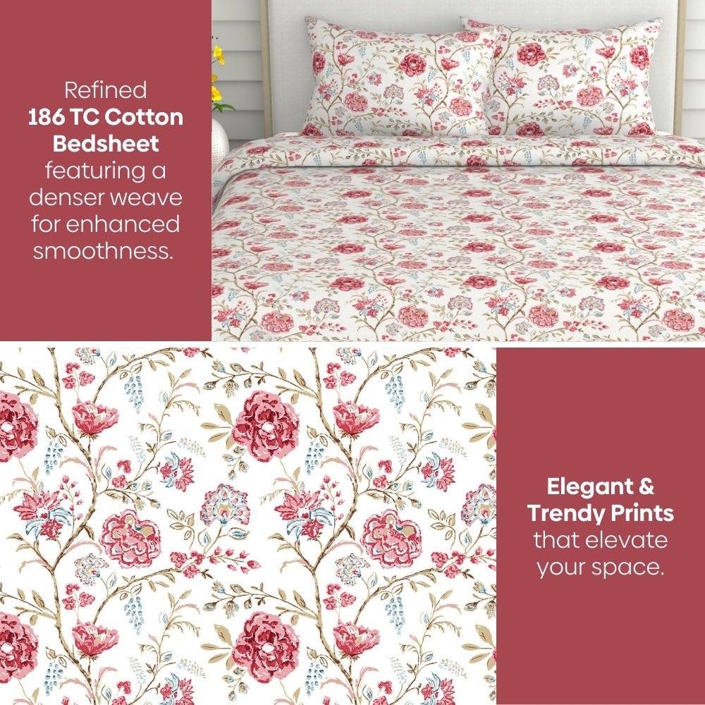 Modern Heritage 100% Cotton King Size Bedsheet, 186 TC, Red - Bedsheets | haus & kinder