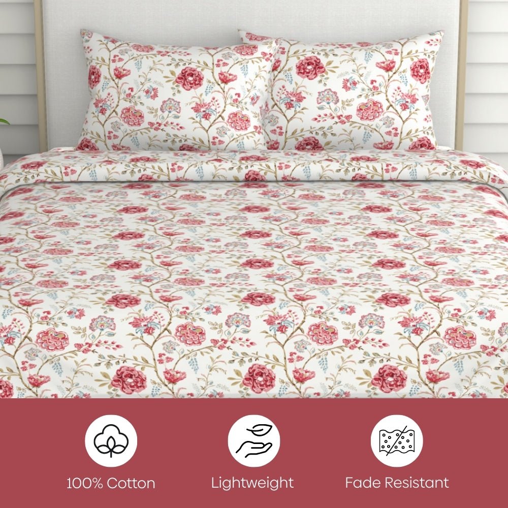 Modern Heritage 100% Cotton King Size Bedsheet, 186 TC, Red - Bedsheets | haus & kinder