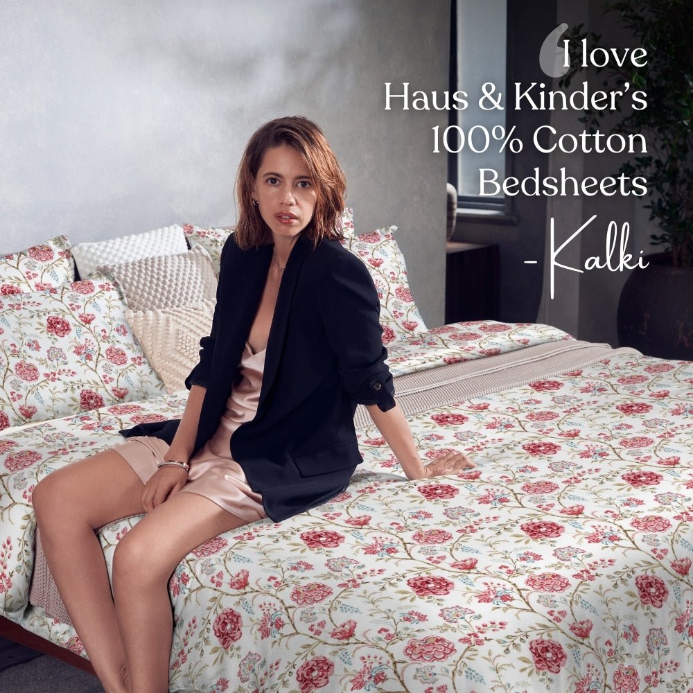 Modern Heritage 100% Cotton King Size Bedsheet, 186 TC, Red - Bedsheets | haus & kinder