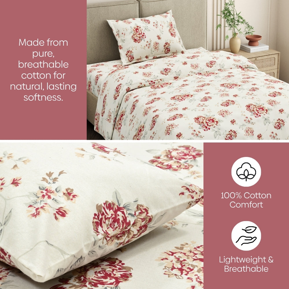 English Rose Reverie Single Flat Size Bedsheet, 186 TC