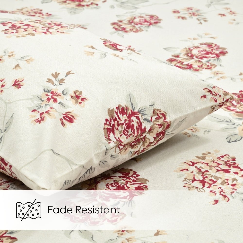 English Rose Reverie Single Fitted Size Bedsheet, 186 TC - Single Size | haus & kinder