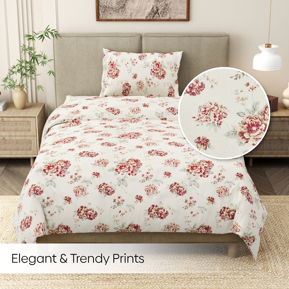 English Rose Reverie Single Flat Size Bedsheet, 186 TC - Single Size | haus & kinder