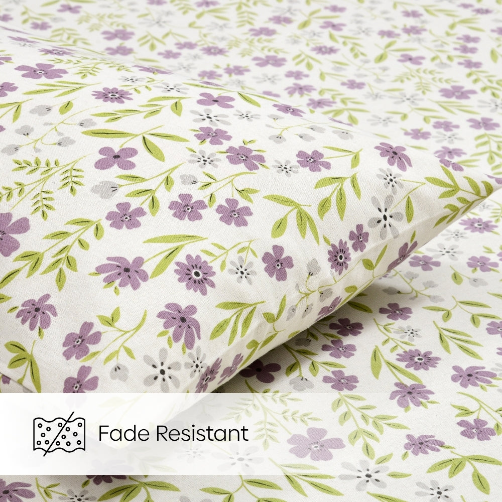Moonlit Lavender Garden Single Fitted Size Bedsheet, 186 TC