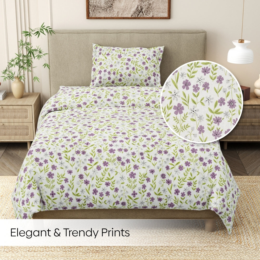 Moonlit Lavender Garden Single Flat Size Bedsheet, 186 TC