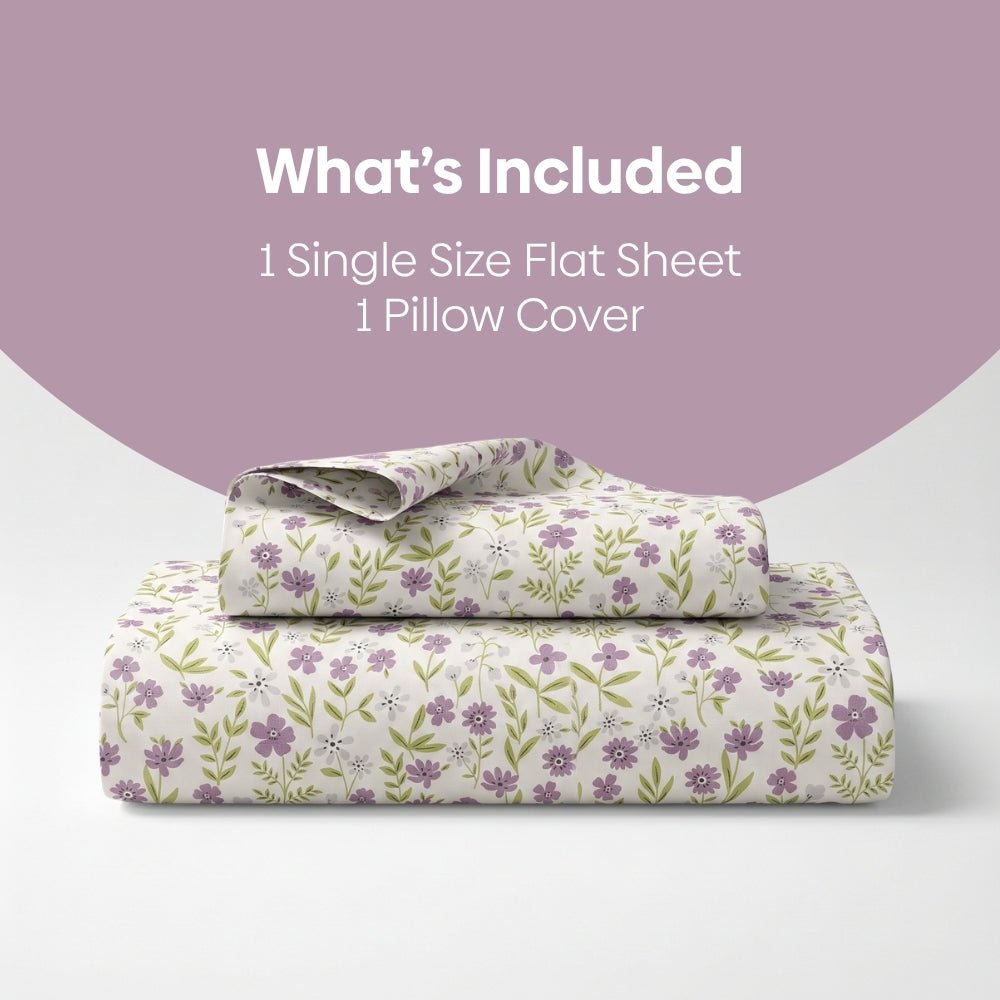Moonlit Lavender Garden Single Fitted Size Bedsheet, 186 TC - Single Size | haus & kinder