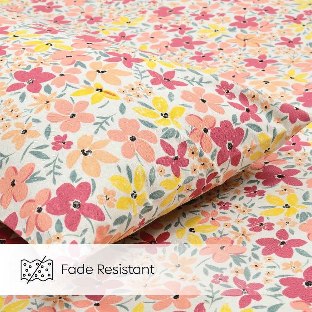 Sunlit Blossom Meadow Single Fitted Size Bedsheet, 186 TC