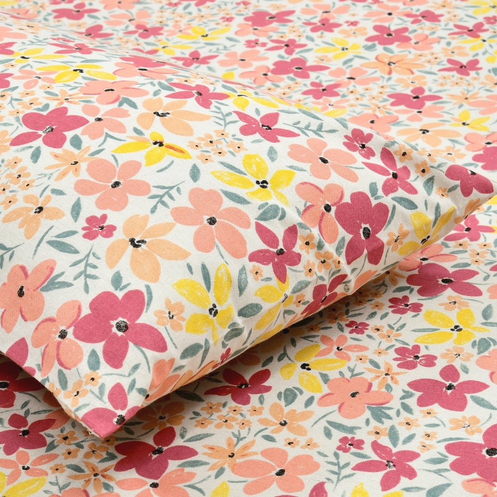 Sunlit Blossom Meadow Single Fitted Size Bedsheet, 186 TC